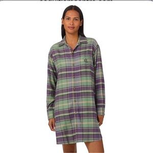 Ralph Lauren Green and Purple Plaid Flannel Sleepshirt Medium